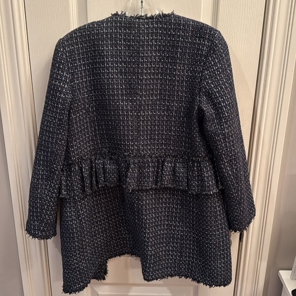 Ann Taylor blue tweed ruffle jacket. Navy blue and metallic size small - Picture 6 of 8